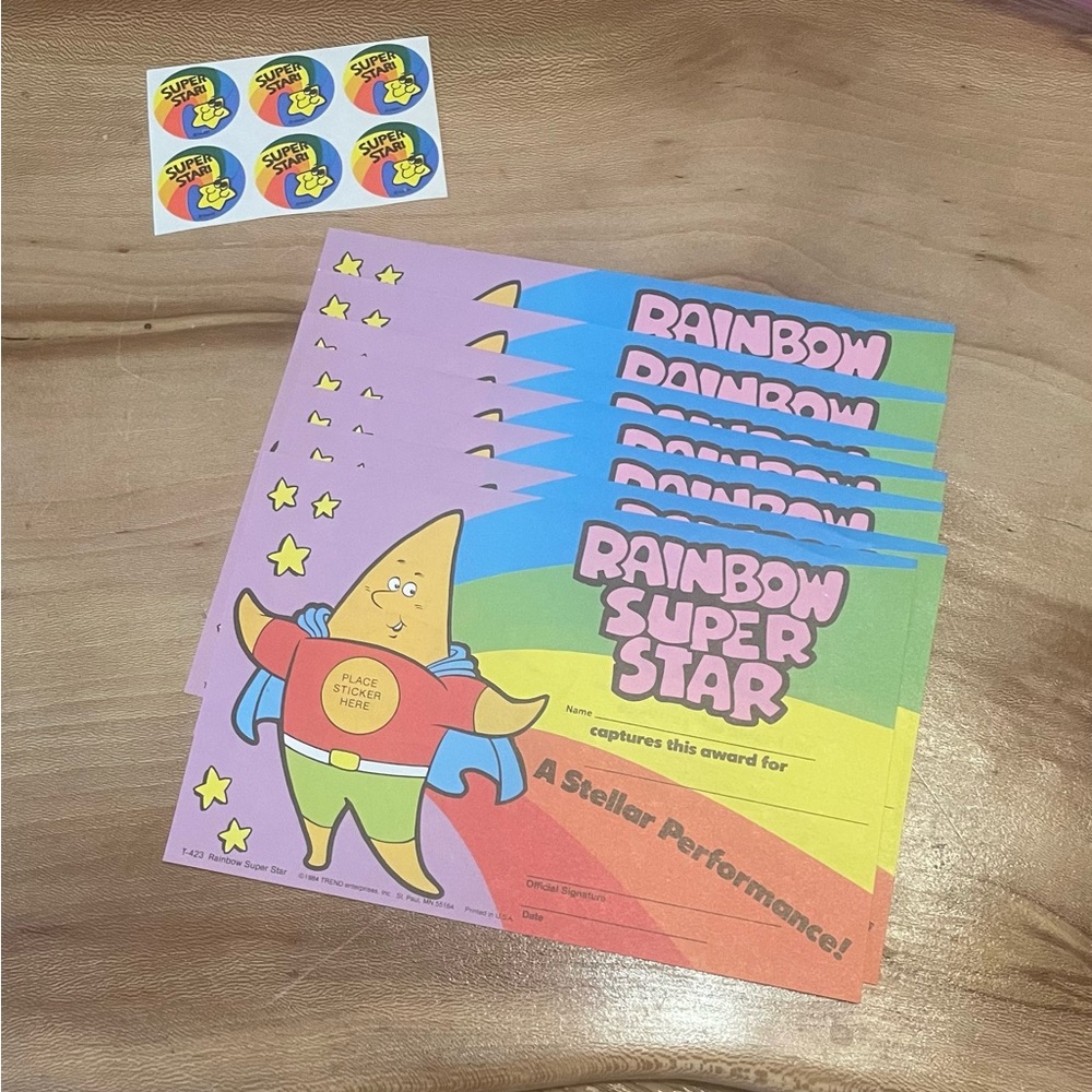 Vintage Trend 6 Scratch n sniff stinky sticker Rainbow Super Star w Certificates